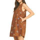 Embroidered Suede A-Line Mini Dress