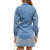 Embroidery Self Tie Denim Dress