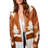 Faux Leather Studded Oversized Zip-Up Jacket