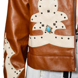 Faux Leather Studded Oversized Zip-Up Jacket
