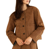 Faux Suede Buttoned Jacket