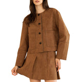 Faux Suede Buttoned Jacket