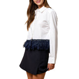 Feather & Beaded Hem Detail Long Sleeve Top