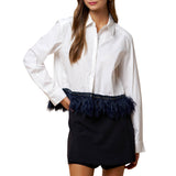 Feather & Beaded Hem Detail Long Sleeve Top