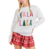 Festive Holiday Falala Embroidered Sweater Knit Top