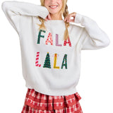 Festive Holiday Falala Embroidered Sweater Knit Top