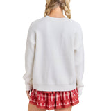 Festive Holiday Falala Embroidered Sweater Knit Top