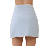 Floral Appliqué Front Slit Mini Skirt - Baby Blue