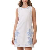 Floral Appliqué Round Neck Shift Mini Dress