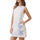 Floral Appliqué Round Neck Shift Mini Dress