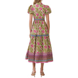 Floral Border Print Tie Waist Maxi Dress