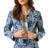 Floral Embroidery Button-Front Denim Jacket