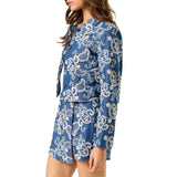 Floral Embroidery Button-Front Denim Jacket