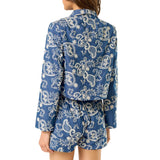 Floral Embroidery Button-Front Denim Jacket