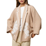 Floral Embroidery Collared Jacket