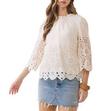 Floral Eyelet Embroidery Detail Solid Top