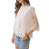 Floral Eyelet Embroidery Detail Solid Top