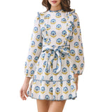 Floral Print Ruffle Accents Self Tie Mini Dress