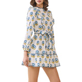 Floral Print Ruffle Accents Self Tie Mini Dress