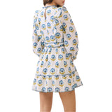 Floral Print Ruffle Accents Self Tie Mini Dress