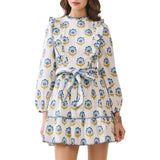 Floral Print Ruffle Accents Self Tie Mini Dress