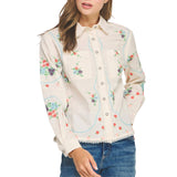 Flower Embroidery Long Sleeve Linen Shirt