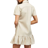 Four Box-Pleated Flap Pocket Faux Leather Dress