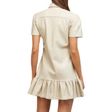 Four Box-Pleated Flap Pocket Faux Leather Dress