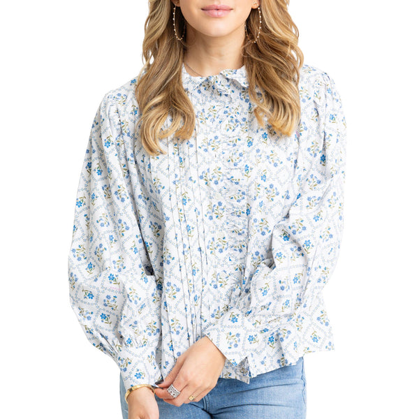 クラネ　PLEATS FLORET TOPS 1 clane French Floral Pleat Ruffle Collar Top – Christina Greene