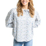 French Floral Pleat Ruffle Collar Top