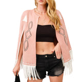Fringe Detail Open Cape Jacket - Pink