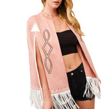 Fringe Detail Open Cape Jacket - Pink