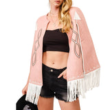 Fringe Detail Open Cape Jacket - Pink