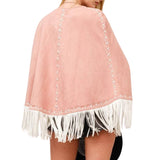 Fringe Detail Open Cape Jacket - Pink