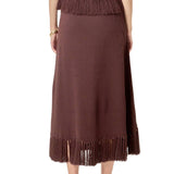 Fringe Hem Knit Midi Skirt
