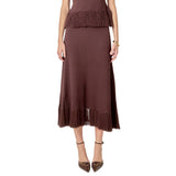 Fringe Hem Knit Midi Skirt