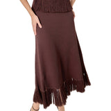 Fringe Hem Knit Midi Skirt