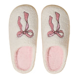 Fuzzy Bow Slippers with Pink Lining