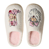 Fuzzy Holiday Slippers with Cowboy Santa and Boot Design