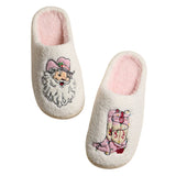 Fuzzy Holiday Slippers with Cowboy Santa and Boot Design