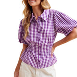 Gameday Gingham Balloon Sleeve Shirt - Purple