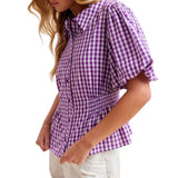 Gameday Gingham Balloon Sleeve Shirt - Purple