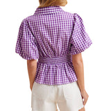 Gameday Gingham Balloon Sleeve Shirt - Purple