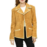 Genuine Leather Women Shirt Blazer Jacket - Golden Tan