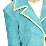 Genuine Leather Women Shirt Blazer Jacket - Turquoise