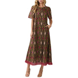 Geometric Print Fringe Hem Maxi Dress