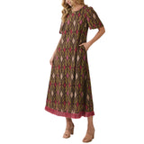 Geometric Print Fringe Hem Maxi Dress