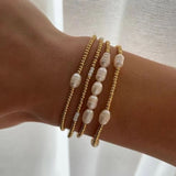 Gold Beaded Pearl Charm Bracelet Set