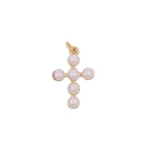 Gold Pearl Cross Charm Pendant
