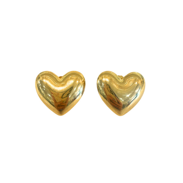Gold Puffy Heart Stud Earrings